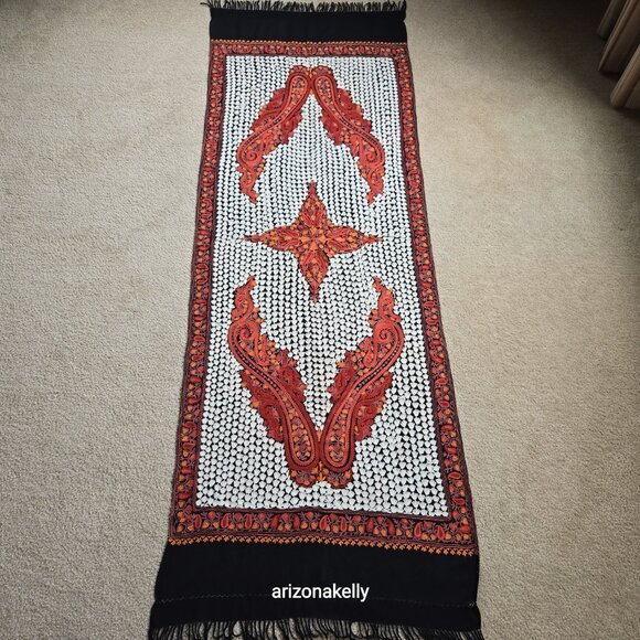 NWOT Wool Scarf With Chain Stitch Embroidery Fall Autumn Colors Kashmir Scarves - Picture 4 of 16